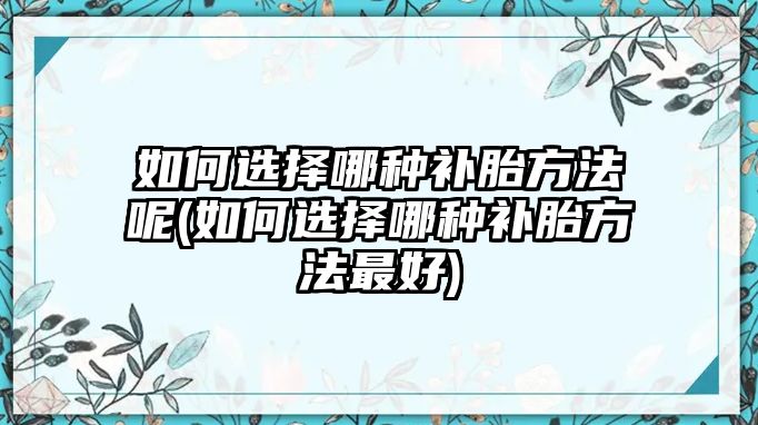 如何選擇哪種補胎方法呢(如何選擇哪種補胎方法最好)