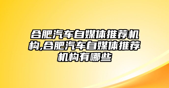 合肥汽車自媒體推薦機構,合肥汽車自媒體推薦機構有哪些