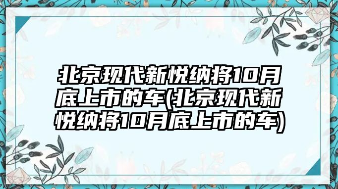 北京現(xiàn)代新悅納將10月底上市的車(chē)(北京現(xiàn)代新悅納將10月底上市的車(chē))